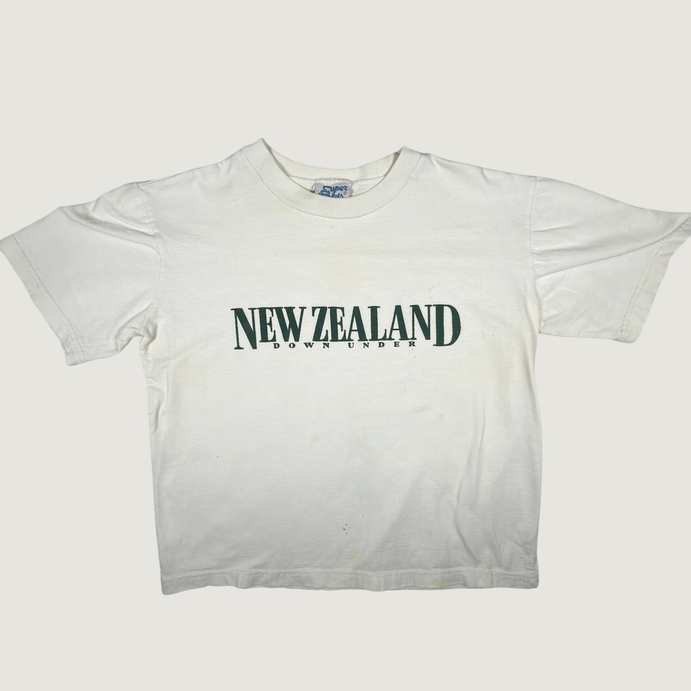 Vintage Super Shirts New Zealand Down Under Graphic T-Shirt White Cotton 10-12